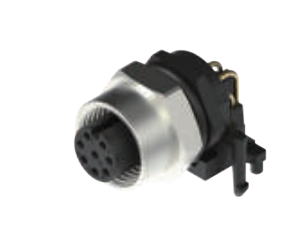 M 12口金-フランジコネクタ-PCB曲げピン溶接式（シールドカードホルダー付き）-工業イーサネット-8 PIN