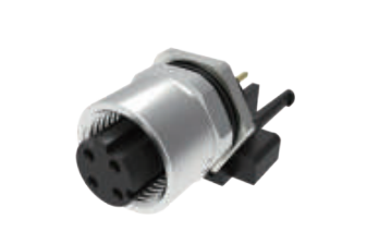 M 12口金-フランジコネクタ-後取付ホルダ付き-PCB板溶接式-シールド型-4 PIN