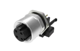 M 12-口金-フランジコネクタ-後取付チャック付き-PCB板溶接式-シールド型-4 PIN