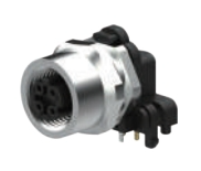 M12口金-フランジコネクタ-後取付チャック付き-PCB板曲げピン溶接式-シールド型-4 PIN